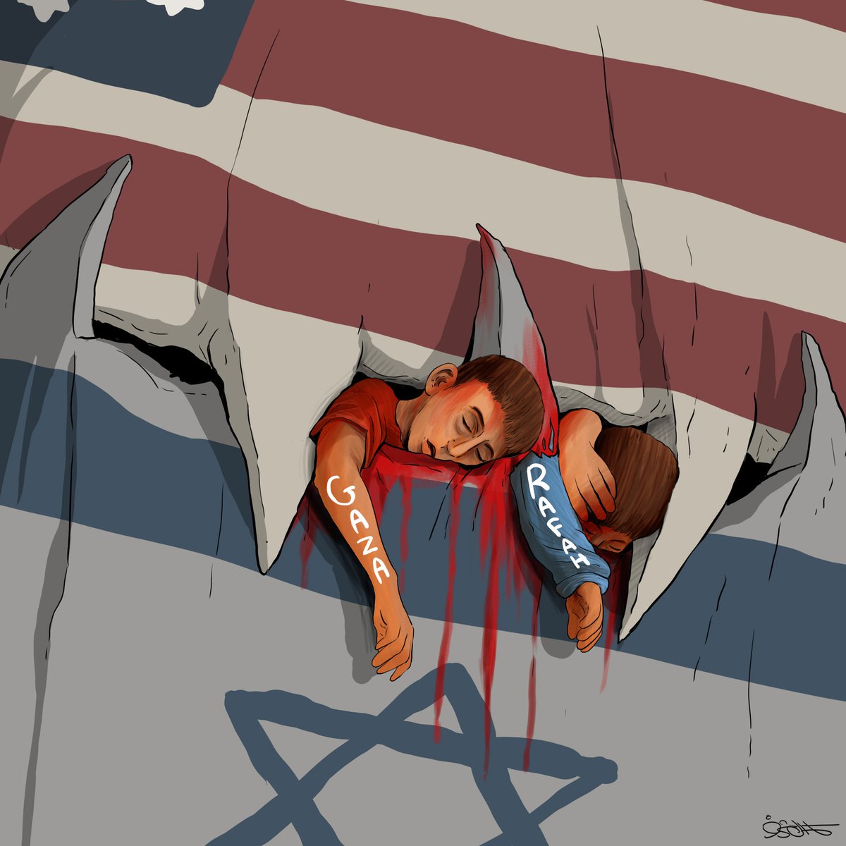 AggressionY's tweet photo. Caricature
Children of Gaza.. Rafah
Between the fangs of the jaws of America and Israel 😢

#GazaGenocide
#Rafah
#APorLa15 https://t.co/nWIMhGZe5N
