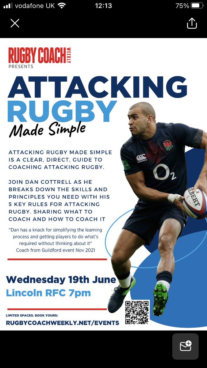 We are pleased to announce that we are hosting @Dan_Cottrell at @Lincoln_Rugby 🏉 If you want to come over and join us for the Coach Development evening please use the link below. ❤️🤍💚 #attackingrugbymadesimple rugbycoachweekly.net/rcw-events?cl=9