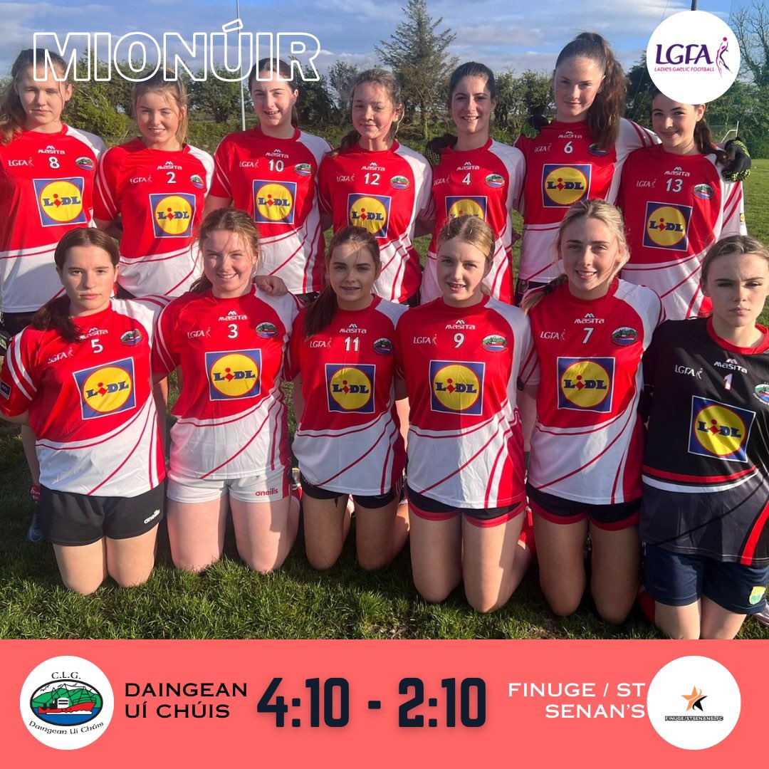 Maith sibh a cailiní ❤️🤍 Well done to our minors who beat Finuge / St. Senan’s today by a score line of 4:10 to 2:10 - their first win of the season! Here’s to plenty more wins! Congrats to the team and management 👏 Daingean Uí Chuis Abú 🔴⚪️