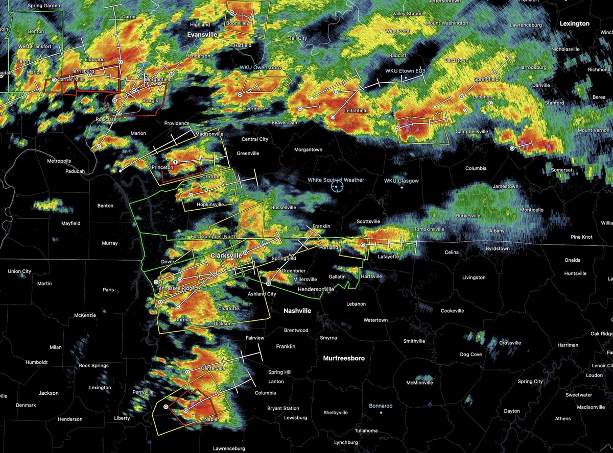 A flurry of rotating storms with an array of severe & tornado warnings have overspread areas north and west of campus. Storms near Hopkinsville, KY to Clarksville, TN are headed our way. #WKU