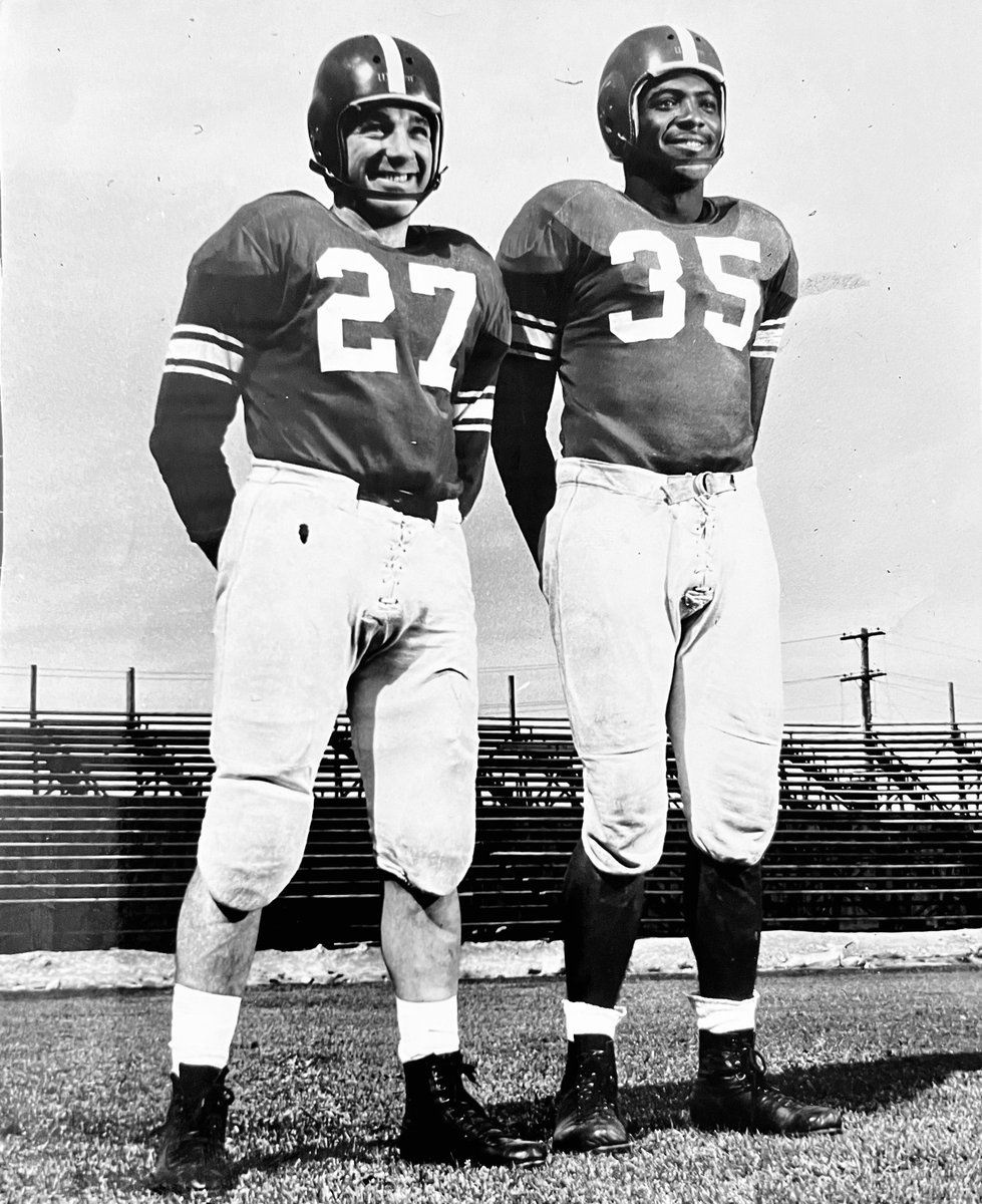 Pete Thodos (27) and John Henry Johnson (35) were stars of Calgary Stampeders’ offence in 1953. Thodos, who scored winning TD in 1948 Grey Cup, led Stamps with 795 receiving yards, 991 total off. Johnson led team with 648 rushing and 1013 total. Thodos had 10 TDs, Johnson had 8.