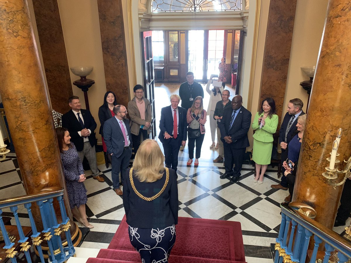 Thank you to the Lord Mayor of Liverpool Cllr Mary Rasmussen for welcoming a large education delegation into the Town Hall today Some of these people + their organisations help attract over £75 million into our economy each year from their international work alone
