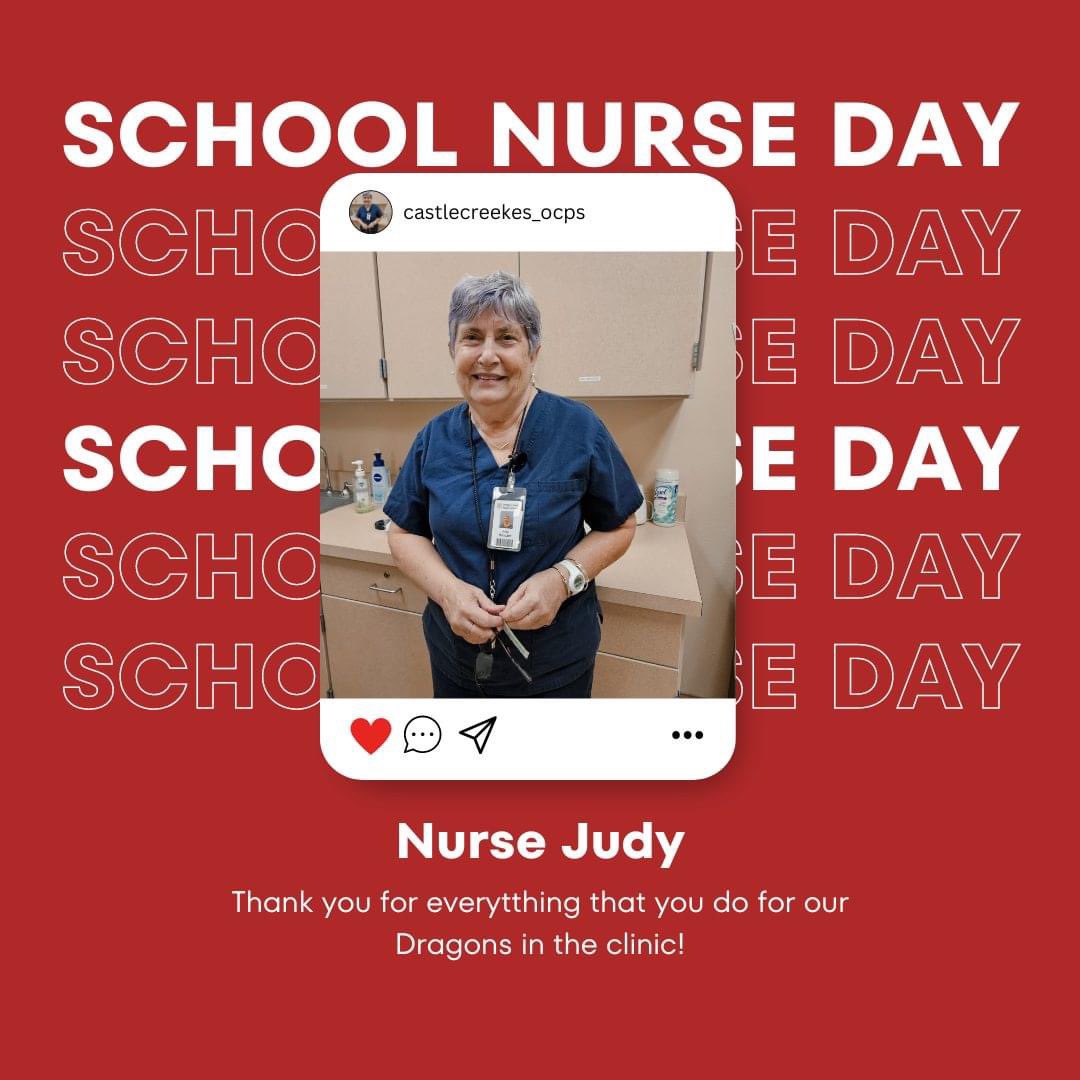 Today is National School Nurse Day! Nurse Judy has been at the Castle for a year, and we are thankful for everything she does to help our Dragons in the clinic. #CCESallin @rmccloe