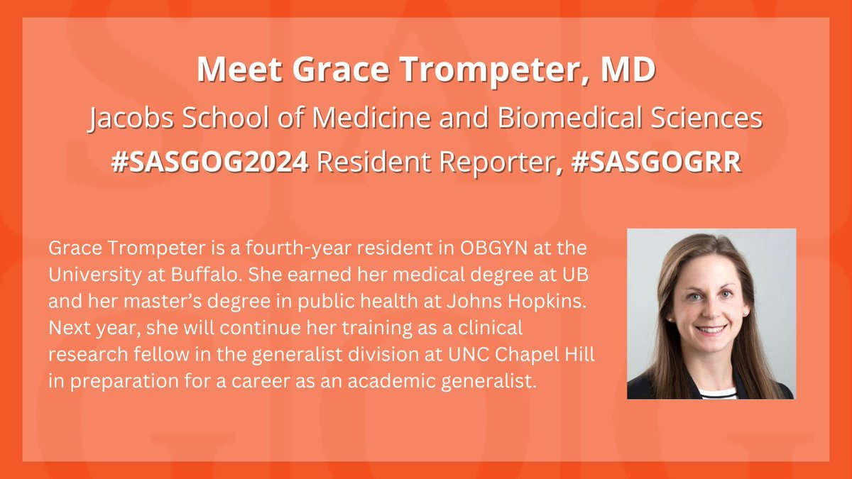Meet your 2024 Resident Reporters! Learn more about Dr. Grace Trompeter, MD, and follow #SASGOGRR during #SASGOG2024 for a live look-in at the meeting.