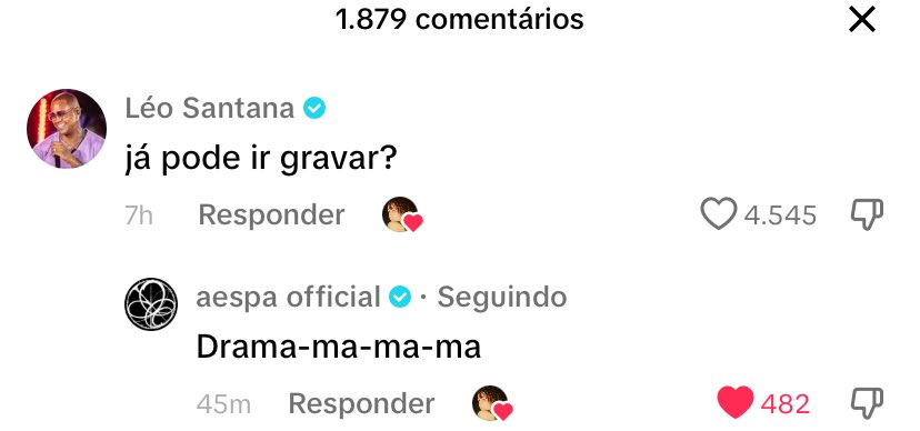 🚨 MEU DEUS!!!!!! O feat vem aí? A conta do aespa no TikTok respondeu o Léo Santana referente à nova trend que está ganhando força na rede social.

AESPA NO CARNAVAL EM 2025 JÁ É REALIDADE!

#aespa #에스파 <a href="/aespa_official/">aespa</a>