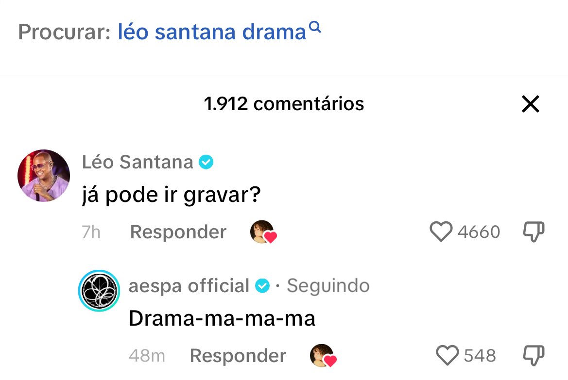 aesparock's tweet photo. O AESPA RESPONDENDO O LEO SANTANA NO TIK TOK VAIIIII SE FUDEEERRRR https://t.co/klqkIm5XsT