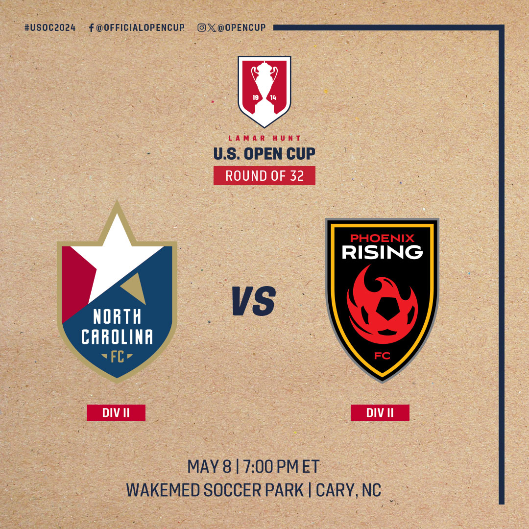 It's a clash of champions as @NorthCarolinaFC (toppers of USL League One last year, and now in the USL Championship) host reigning USLC Champs @PHXRisingFC | #USOC2024 WATCH LIVE » ussoc.cr/9fl