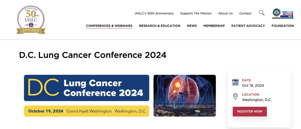 Grateful once again for @IASLC endorsement of the DC Lung Cancer Conference! #DCLung24 features our largest faculty roster yet for a comprehensive, one-day, #CME #MOC update on thoracic malignancies. Saturday, October 19th, in downtown Washington, DC. medstarhealth.org/dclung24