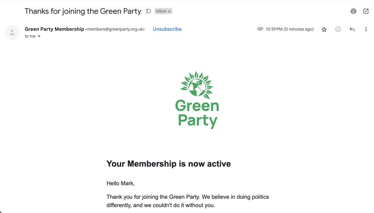 I'm elated to be joining @TheGreenParty the same day as my friend @GigiMaltese. We must have a party committed to defending and strengthening public services, social and environmental justice and workers rights. I hope to play my part.