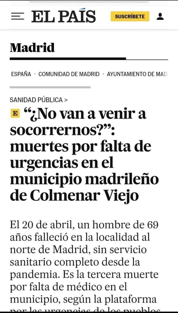 Fuimos el único partido que propuso seriamente que nuestro municipio necesita IMPERATIVAMENTE un hospital.
Somos el municipio de más de 50.000 habitantes que más lejos tiene su hospital de toda la España peninsular.
Somos pobres en una Comunidad rica.
Somos madrileños de segunda.