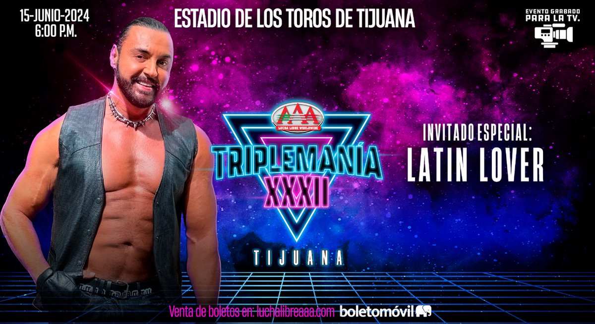 Nuestro INVITADO ESPECIAL para #TriplemaniaXXXII Tijuana es @Victorlatin77. 😎👏🏻

🗓️ 15 de Junio. | ⌚ 6:00 PM.
🎟️ Boletos a la venta en @boletomovil.