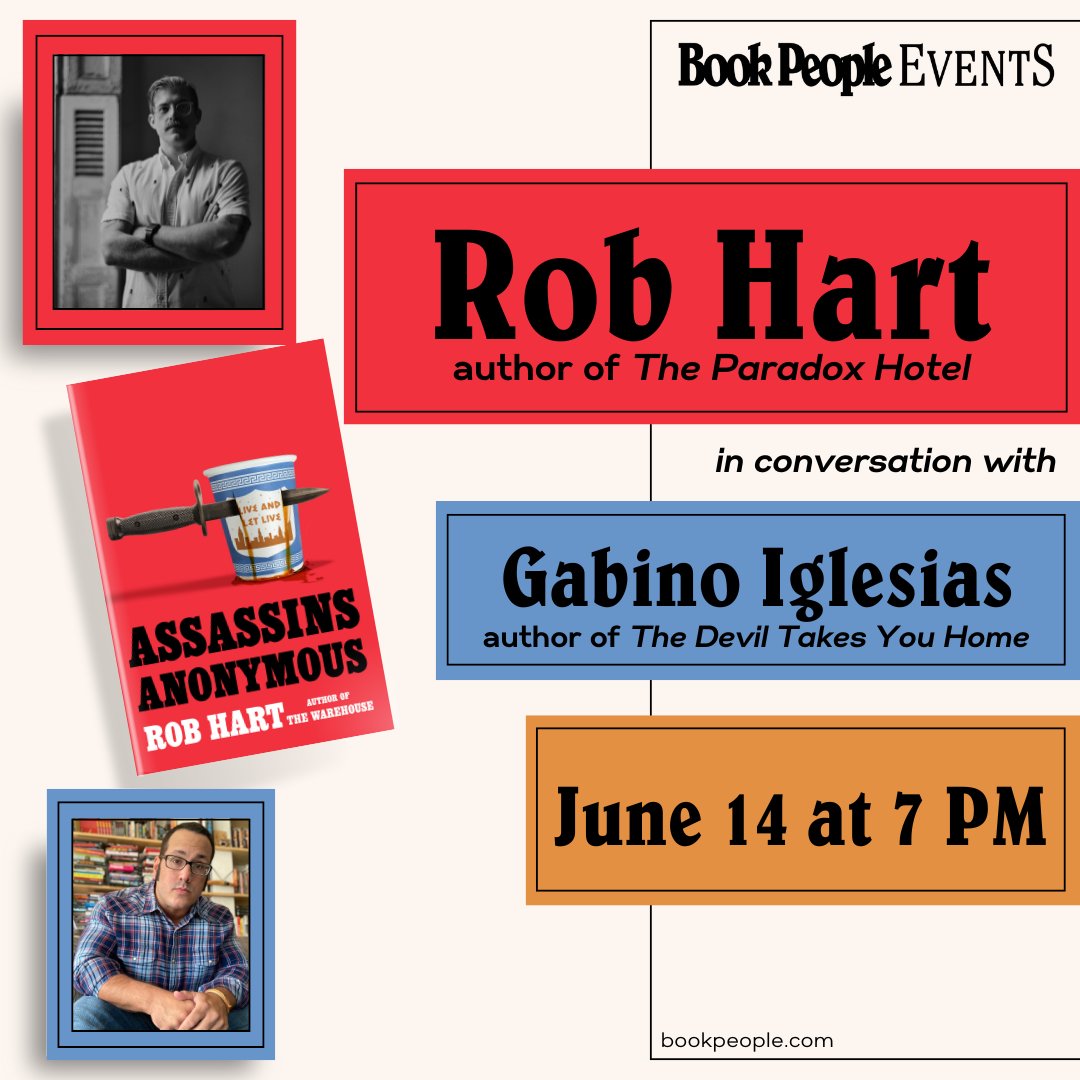 Join Rob Hart on June 14th discussing ASSASSINS ANONYMOUS, a clever page-turner in which the world’s most lethal assassin gives up the violent life only to find himself under siege by mysterious assailants. 🗡️ More info + RSVP: eventbrite.com/e/bookpeople-p… @robwhart @Gabino_Iglesias
