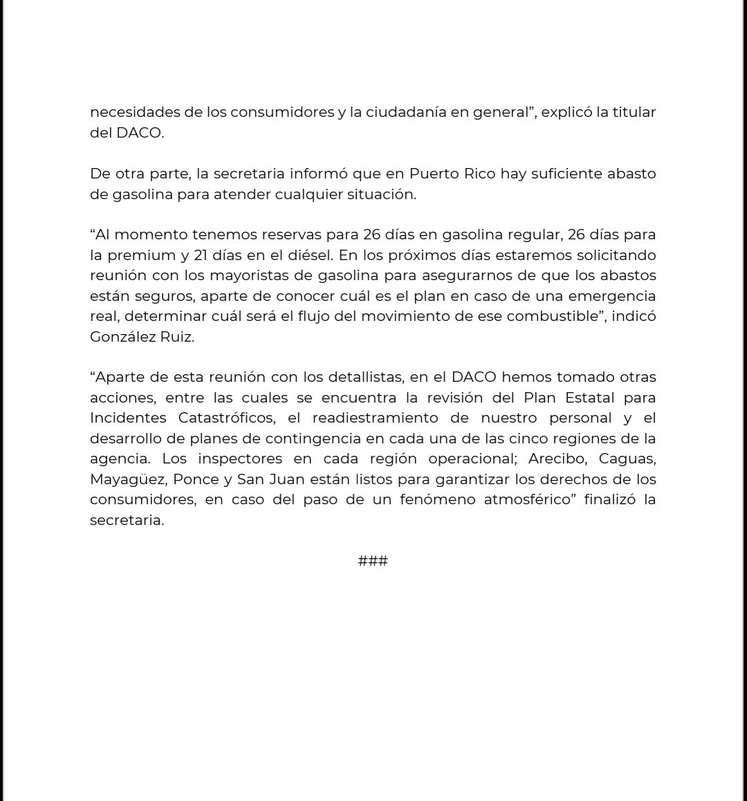 📣 [Comunicado] <a href="/dacoatufavor/">DACO</a> y Detallistas de Gasolina sostienen diálogo de cara al inicio de la temporada de huracanes.

#DacoInforma <a href="/lafortalezadepr/">La Fortaleza</a>