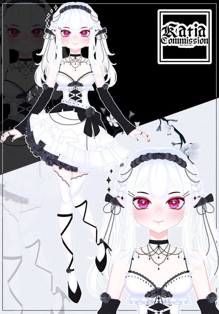 🖤NEW MODEL DROPPED
🤍READY TO ADOPT~

🖤Black And White Elf
what u get:
-Ready to rig Vtuber Fullbody Model 
-Character sheet
-5 expressions 

🤍More info on the comments
.
.
.
#Vtuber #VTuberUprising #VtuberDebut #Live2D #Live2DWIP #commission #adoptable #Live2DShowcase