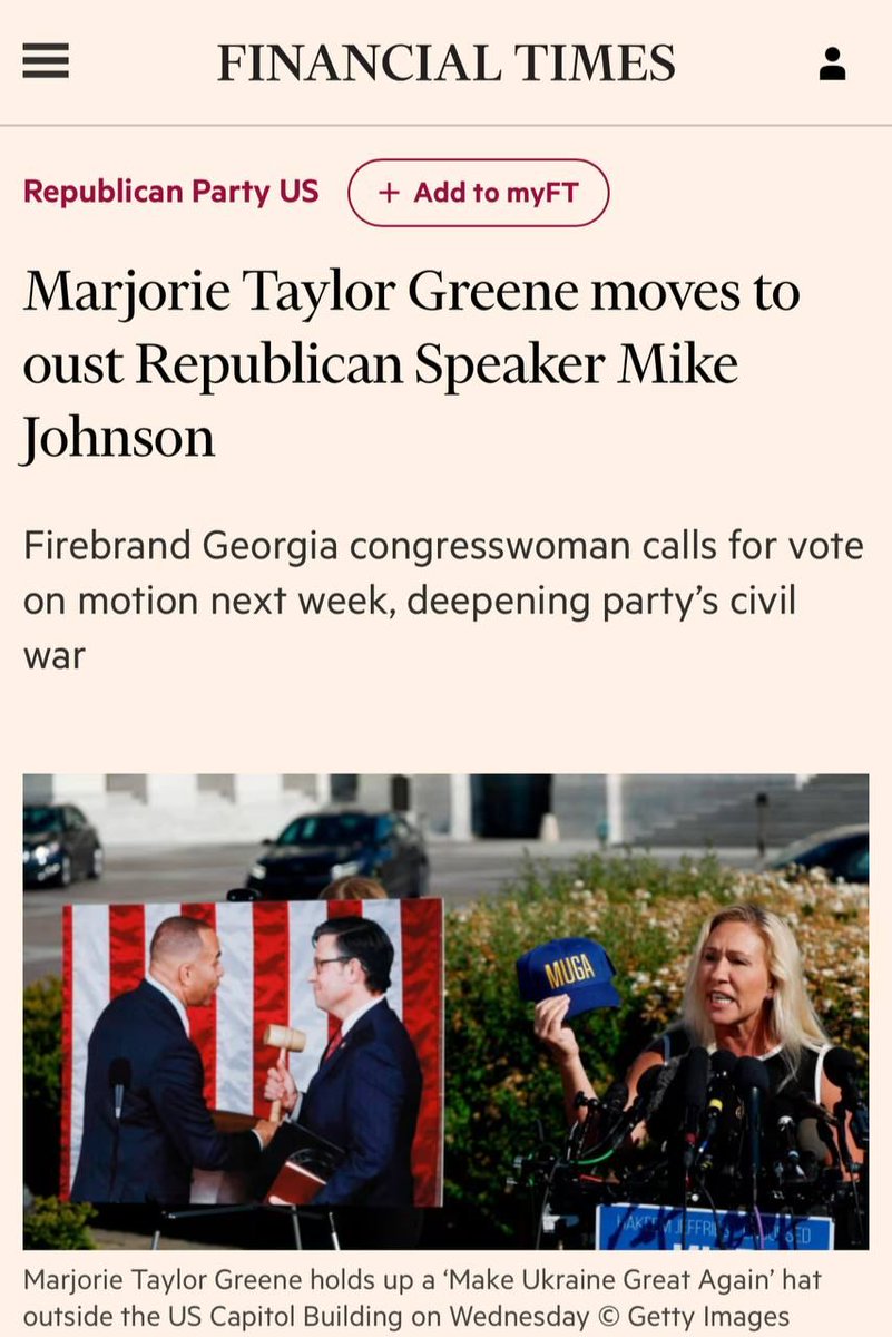 Congresswoman Greene announced the launch of proceedings to remove Speaker of the House of Representatives Johnson