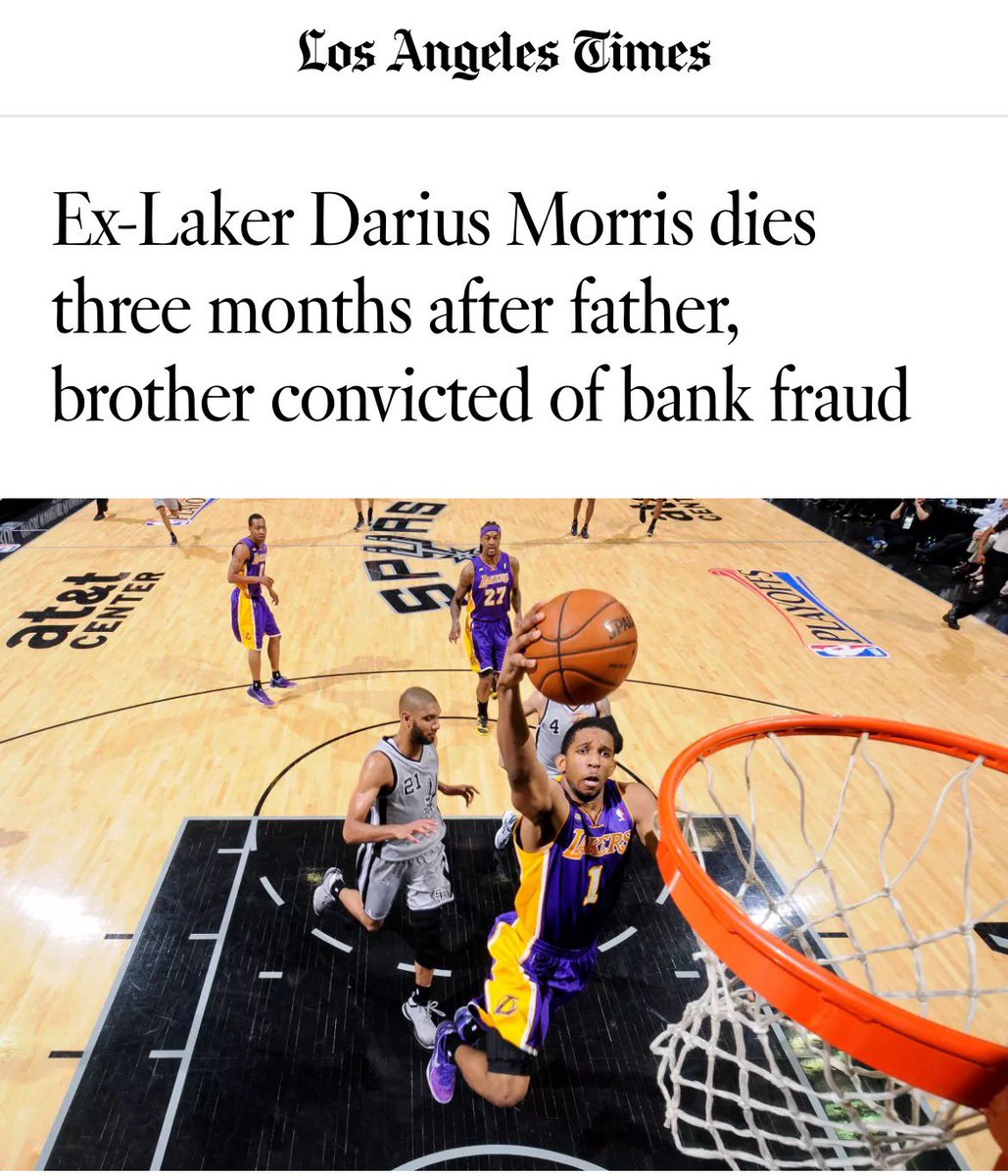 Those close to Darius Morris say he was pained by the conviction of his dad, Dewayne Morris Sr., and older brother, Dewayne Morris Jr., both of whom were found guilty of conspiracy and three counts of bank fraud following a jury trial. Darius died May 2. latimes.com/sports/story/2…