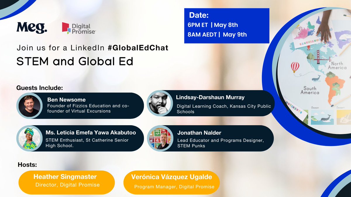 #Globaledchat is about to start - in 15 minutes, come join us over on LinkedIn Audio to chat about #STEM and global projects with a fantastic panel of educators!