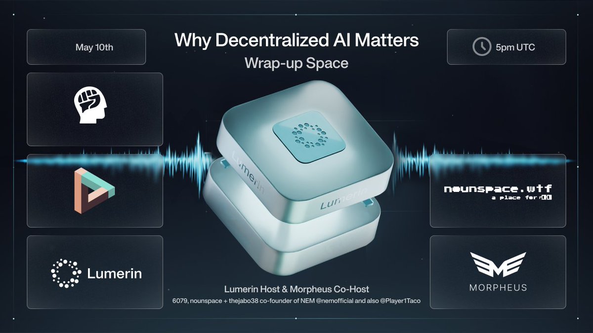 We are hosting a superb and insightful space on Decentralized AI! 🗣 💡 Topic: 'Why Decentralized AI Matters' 🗓 Date: May 10th 🕒 Time: 5:00 PM (UTC) 📍 Where: x.com/i/spaces/1ypjk… Guests: ✅ @MorpheusAIs ✅ @6079ai ✅ @thejabo38 ✅ @Player1Taco ✅ @mikeyanderson ✅