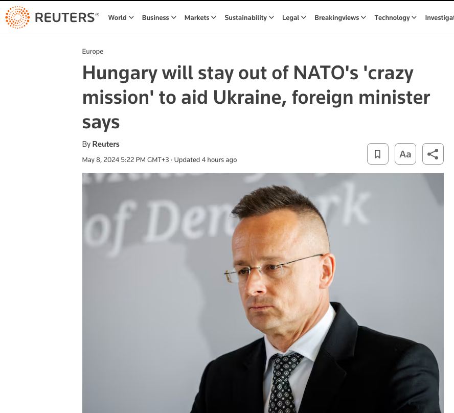 Hungary will remain on the sidelines of NATO's crazy mission, despite all the pressure - Foreign Minister Peter Szijjártó This is how the Hungarian politician commented on the alliance’s desire to create a fund for military support for Kyiv in the amount of €100 billion.…