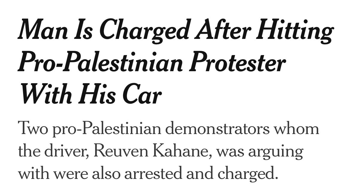 A relative of Rabbi Meir Kahane drove his car into pro-Palestinian protesters. 

Meir Kahane founded the fascist group Jewish Defense League whose member Baruch Goldstein killed 29 Palestinian worshippers at the Ibrahimi mosque in Hebron.

How NYT reports it: