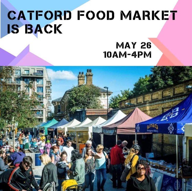 Catford Food Market is back!  🥳
With local traders and amazing food at your doorstep. Such good news. 

📍Adenmore Road #Catford #SE6
🗓️ Sunday 26 May and on the last Sunday of every month