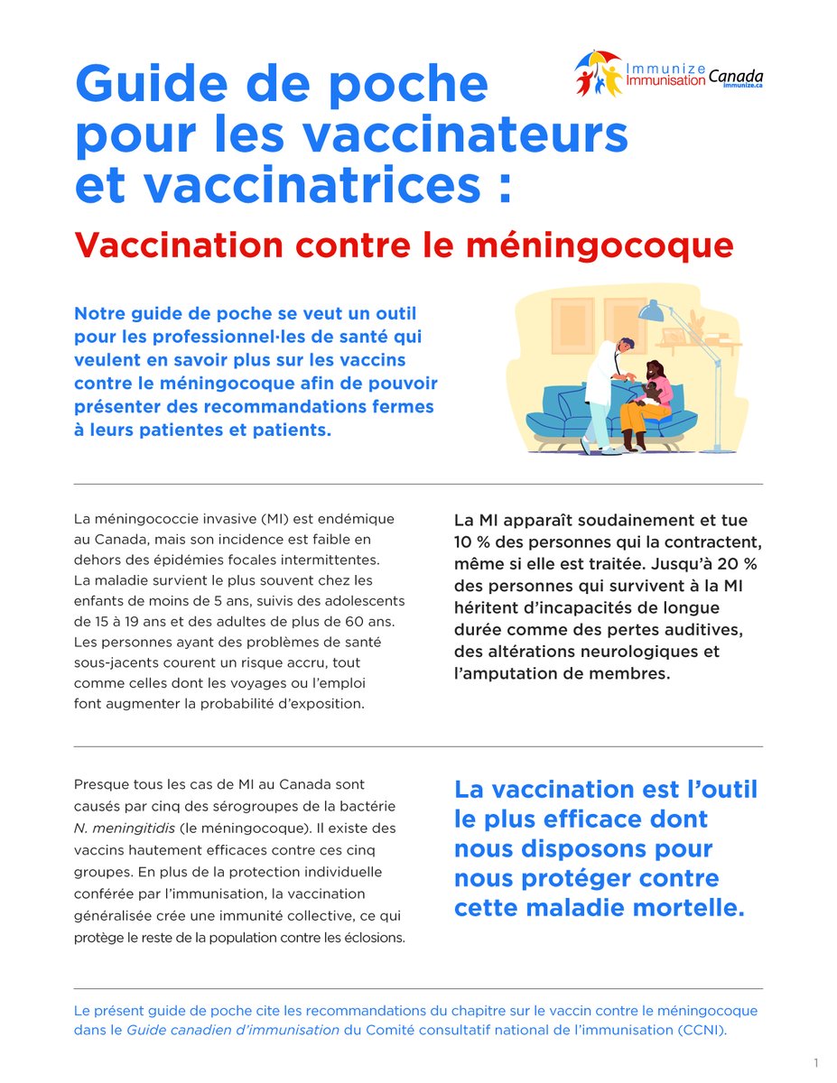 Guide de poche pour les vaccinateurs et vaccinatrices : Vaccination contre le #méningocoque | Immunisation Canada | bit.ly/41Iqaux #LesVaccinsÇaMarche #FaitesVousVacciner