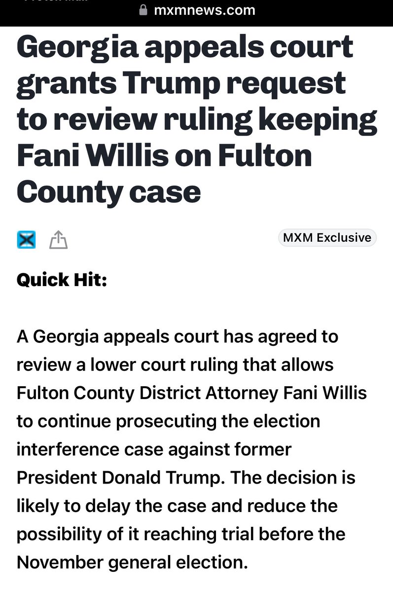 I’d call this a win for Trump 👏 Georgia appeals court will review ruling that kept Fani Willis on Trump case. Willis is dirty as dog SHlT & should be removed from her job because she is NOT a credible District Attorney. She’s a lap dog for the left & clearly guilty of election…