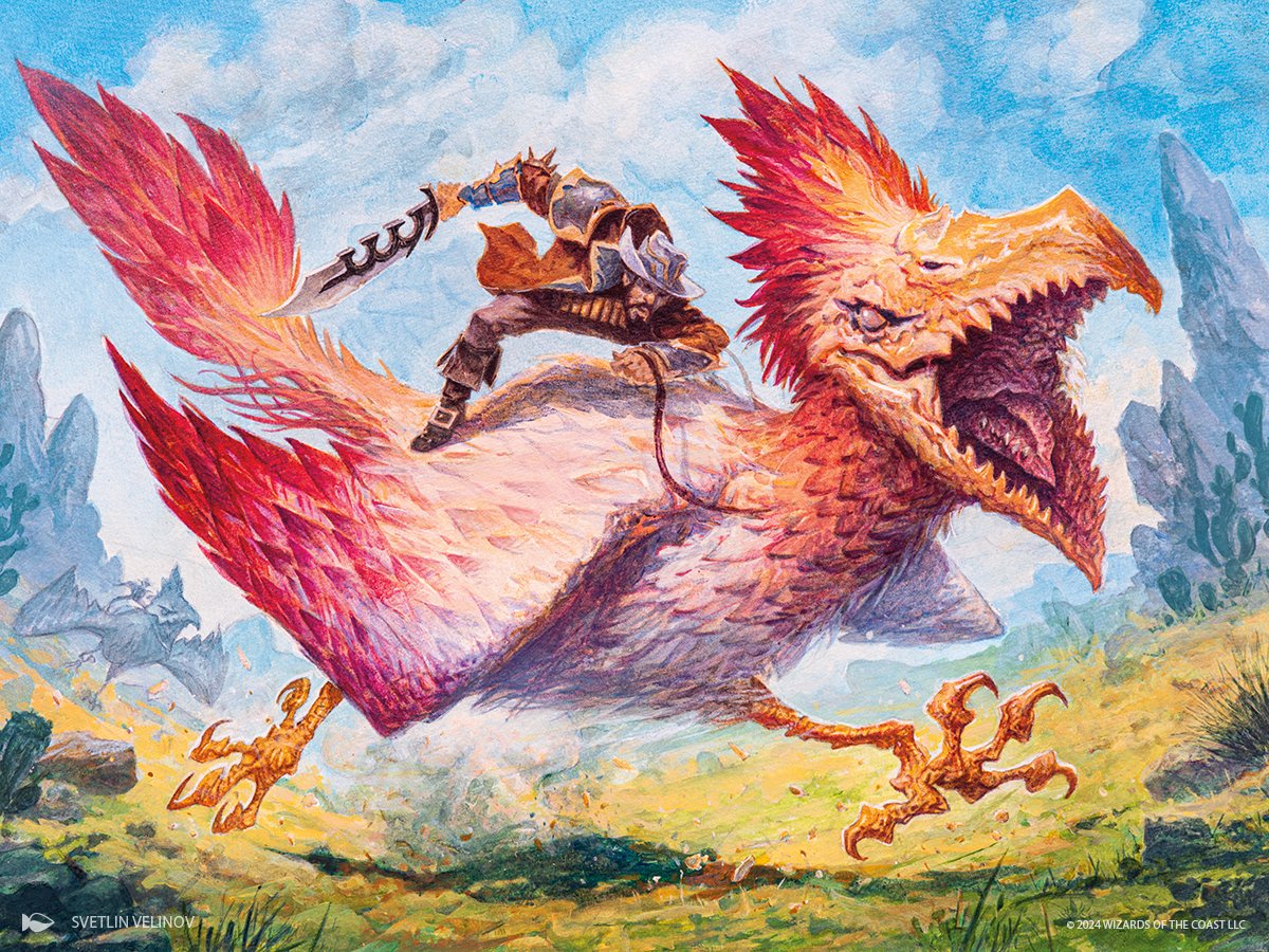 'Quick giant bird of talon and razor teeth! Get us closer so I can swing at them with my tiny sword!' #MTGThunder