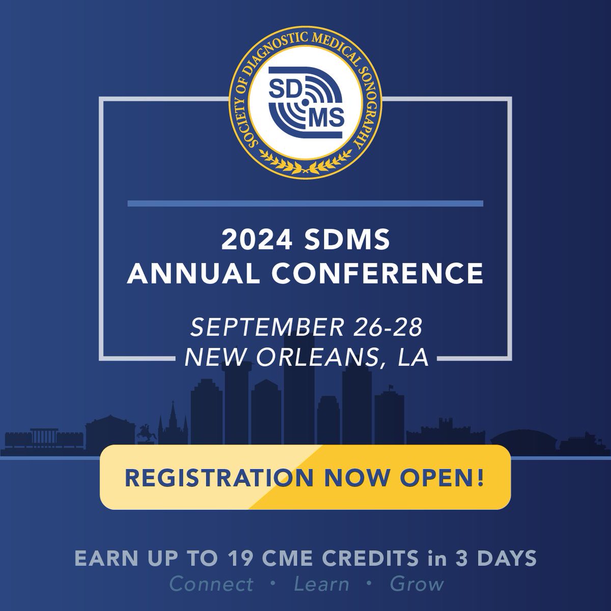 TheSDMS's tweet image. Exciting news! 📣 Registration for the 2024 #SDMS Annual Conference in the vibrant city of New Orleans is now open! Secure your spot today: bit.ly/3y2GXib 🎉✨#SDMS2024 #ConferenceRegistration #Sonography #Ultrasound #NewOrleans