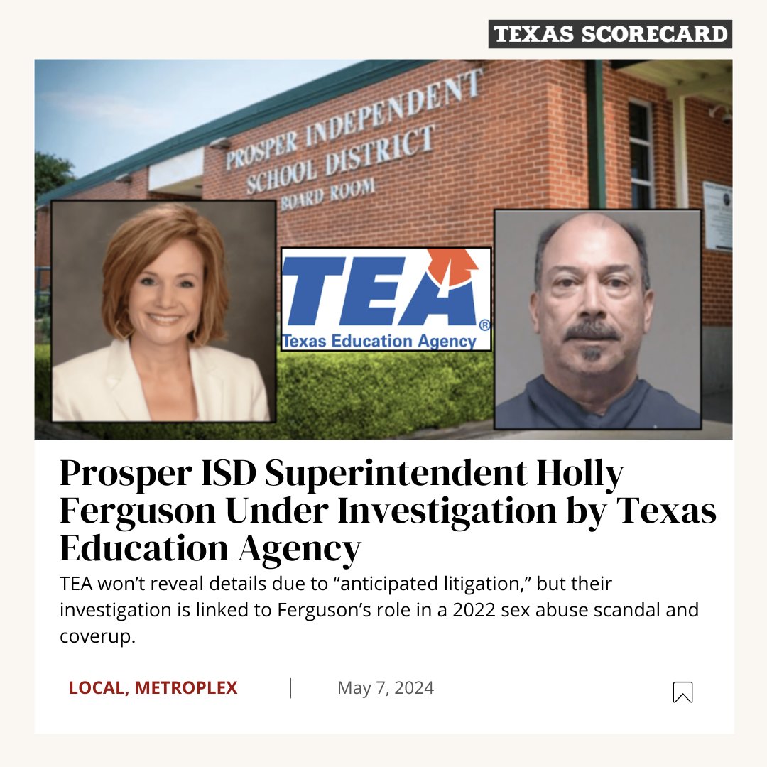 Two years after hushing up a bus driver’s sexual abuse of two elementary school girls, Prosper Independent School District Superintendent Holly Ferguson is under investigation by the Texas Education Agency. Want the full story? Visit the link below: l8r.it/eeI1