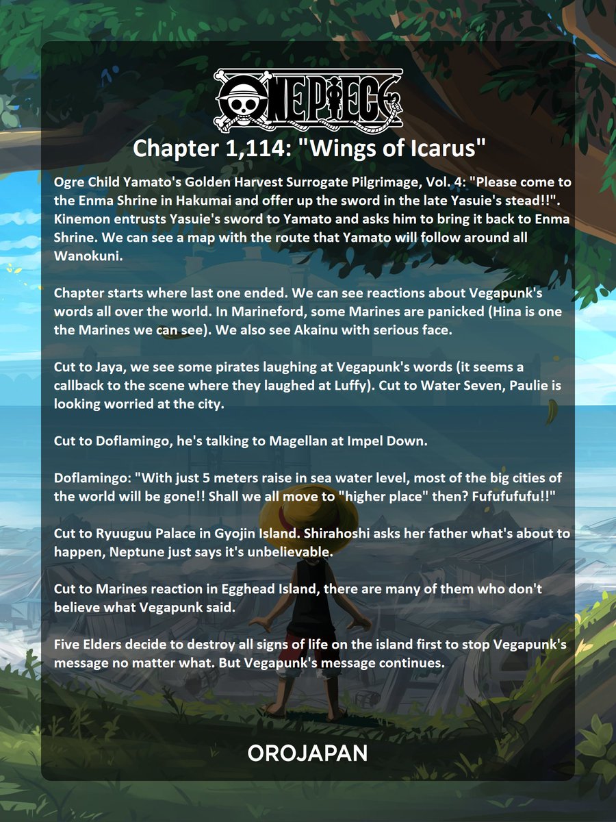 Orojapan1's tweet photo. #ONEPIECE1114 
Chapter 1,114 full text spoilers.
1/2 https://t.co/yw2NEWuY8X