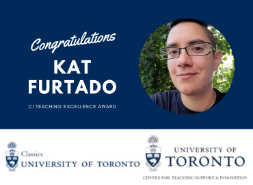 We are thrilled to announce that Kat Furtado, PhD candidate in <a href="/CSAMP_UofT/">Ancient and Medieval Philosophy at Toronto</a>, has won the Centre for Teaching Support &amp; Innovation at @UofT_Teaching ’s CI Teaching Excellence Award!

Congratulations, Kat!

Read more about Kat's outstanding work as a CI here: t.ly/19Smy