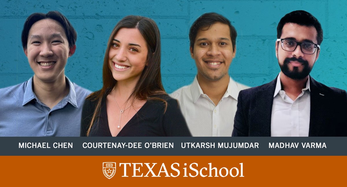 Congratulations to our 2024 Dean's Award winners and Honorable Mentions! Undergraduate: - Dean's Award Winner: Michael Chen - Honorable Mention: Courtenay-Dee O'Brien Graduate: - Dean's Award Winner: Utkarsh Mujumdar - Honorable Mention: Madhav Varma ischool.utexas.edu/news/2024-caps…