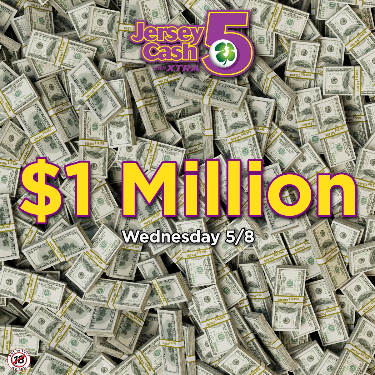 Hey, Jersey! Get your ticket for tonight’s #JerseyCash5 $1,000,000 jackpot! What would you do with that much cash? For Jersey Cash 5 game odds, visit NJLottery.com/JerseyCash5. #AnythingCanHappenInJersey