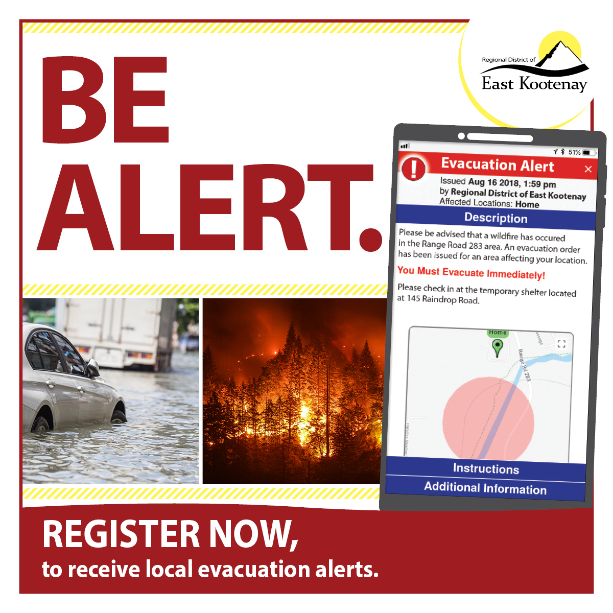 On the heels of the Provincial/National test of the Alert Ready system earlier today, the @RDEK will be testing its Regional Evacuation Notification System Friday, May 10 @ 2pm MT. Learn more @ ow.ly/lHIk50RzPHP. Sign up for free here - ow.ly/mcfs50RzPHR #Cranbrook