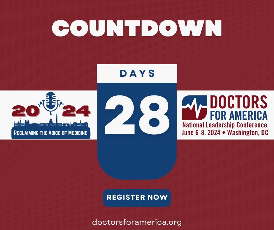 ONLY 28 DAYS UNTIL OUR CONFERENCE! We've got two exclusive offers available on our website right now. Check out the banner at the top of the page for: 10% off National Leadership Conference tickets AND 15% off membership subscription fee doctorsforamerica.org