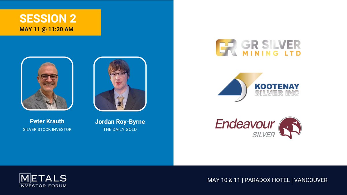 Join us for session 2 hosted by Jordan Roy-Byrne and @peter_krauth on day 2 of this weekend's MIF! Don't miss out on the opportunity to get the latest updates from @EDRSilverCorp, @KootenaySilver & @GRSilverMining. Secure your spot now! bit.ly/4baoMpc