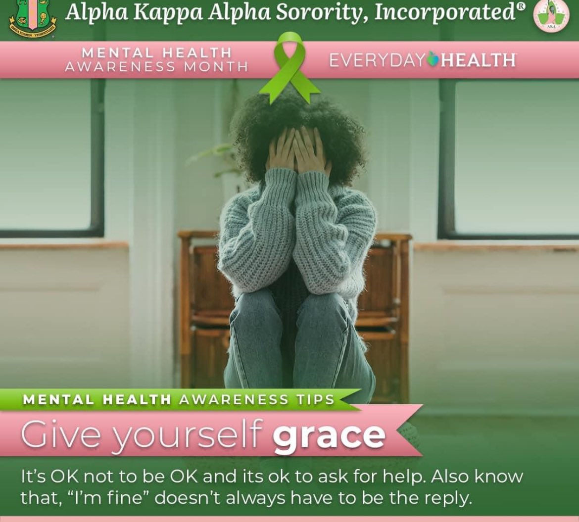 Here’s a midweek reminder to give yourself some grace! It’s okay to give yourself permission to rest, to seek support and to prioritize your mental well-being. Remember: self-care is not selfish.🩷💚 #AKAEmpowerOurFamilies #SoaringWithAKA #AKA1908