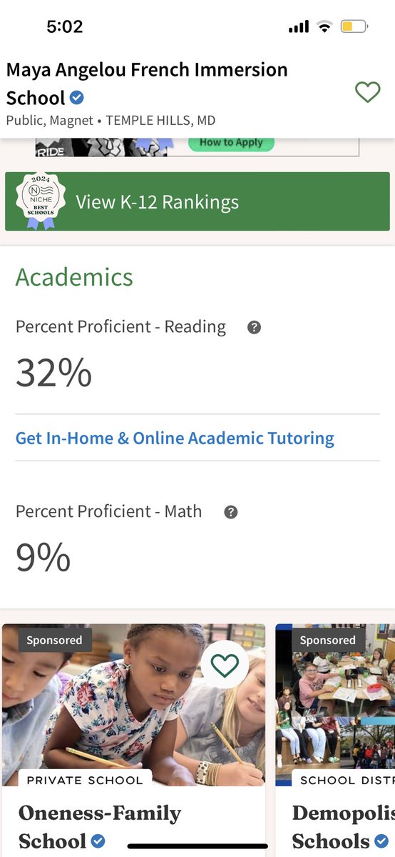 Let’s check out the test scores at this school Maya Angelou French Immersion 9% of the students are proficient in math. 32% of the students are proficient in reading They need to be focused on their books not the teachers hair.