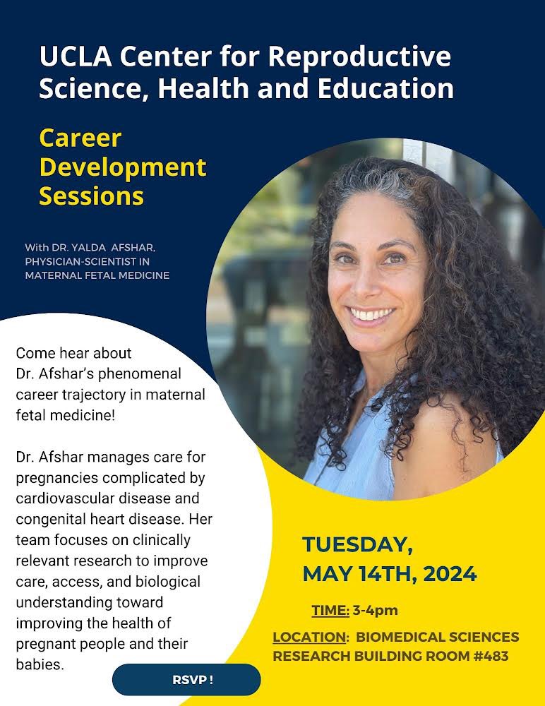 We are very excited to have physician-scientist Dr. Yalda Afshar as our upcoming Mentorship and Career Development Session speaker! Join us next Tuesday (May 14th) at 3pm for an incredibly inspiring session✨@yafshar @uclaobgynedu @UCLA @UCLAHealth