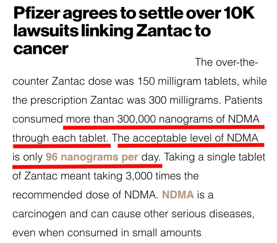 ❗️ Breaking: Pfizer agrees to settle over 10K lawsuits linking Zantac to Cancer. Cost of doing business for them. Think carefully before trusting their scientifically tested, “safe & effective” products!