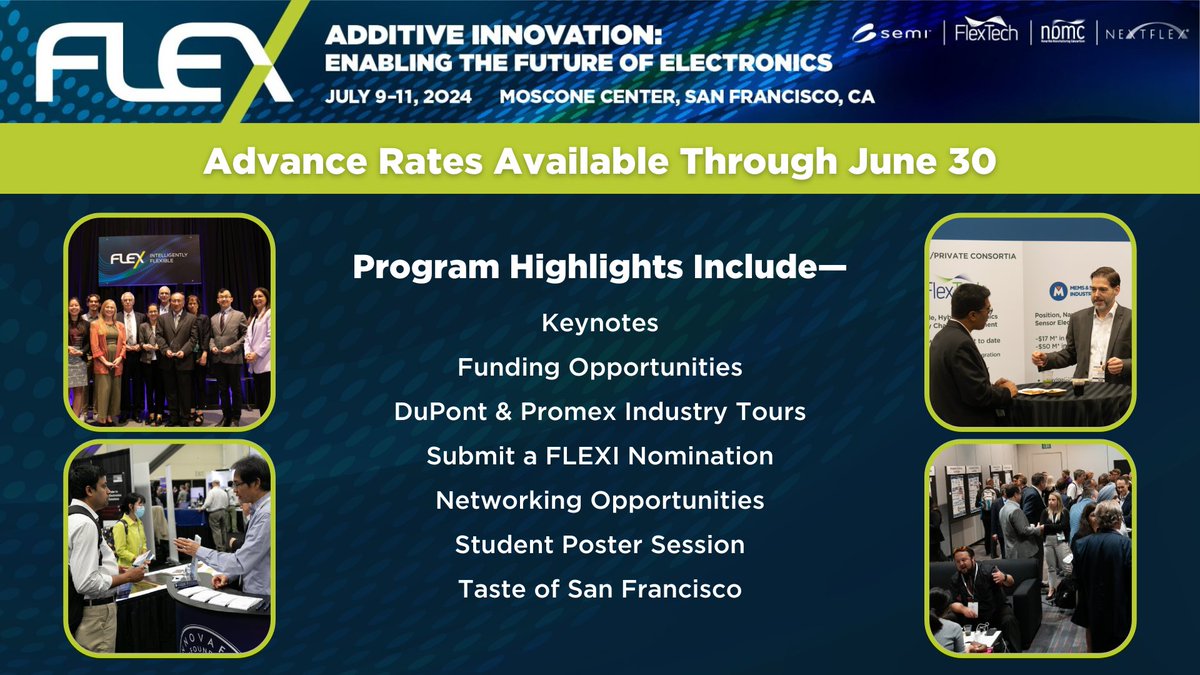 SEMI-FlexTech (@flextechnews) on Twitter photo Embrace the principles and accelerate the trends of technology at #SEMI_FLEX! 🌟 Program highlights include our exciting keynote lineup, funding opportunities, student poster sessions, FLEXI awards, and much more. 📆 Register now with advance rates➡️
semiamericas.org/flex-2024 Embrace the principles and accelerate the trends of technology at #SEMI_FLEX! 🌟 Program highlights include our exciting keynote lineup, funding opportunities, student poster sessions, FLEXI awards, and much more. 📆 Register now with advance rates➡️
semiamericas.org/flex-2024