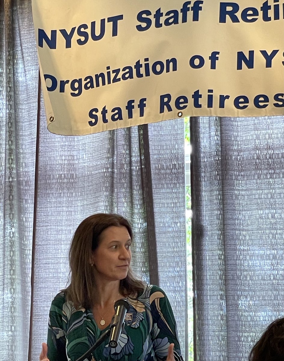 NYSUT President @MelindaJPerson speaking with the NYSUT staff retirees- “ Together we have accomplished so much and there’s so much more to do for our members and children in New York State !” @nysut