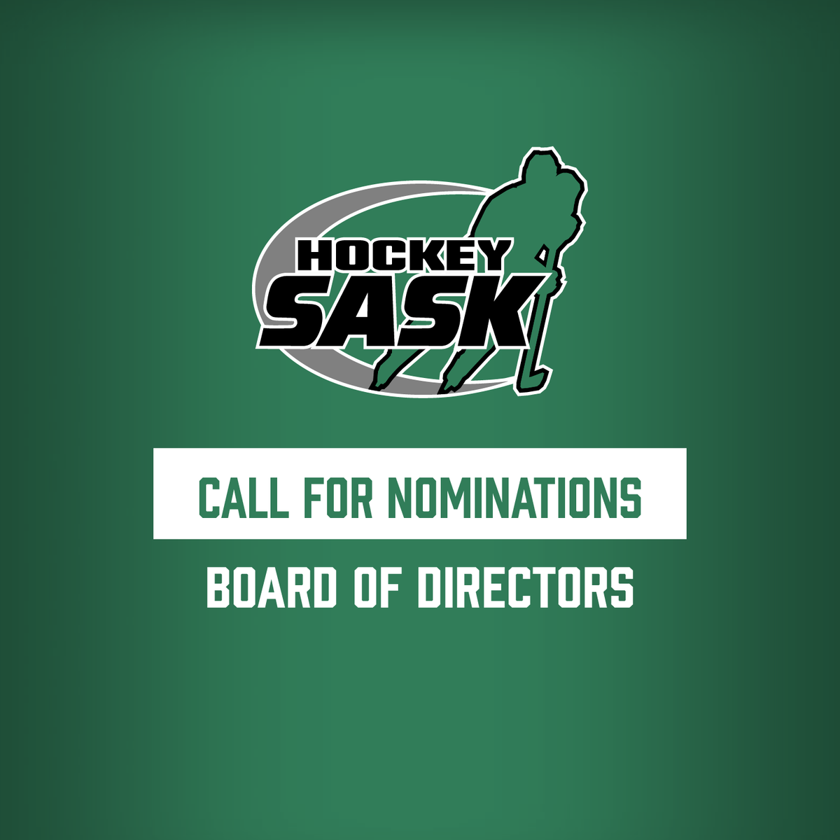 MEMO🚨 Nominating Committee is searching for 3⃣ qualified individuals interested in holding a position on the #HockeySask Board of Directors.

For more information, or to submit your nomination package, head to the link below. ⏬

🔗 | hockeysask.ca/news/listing/h…