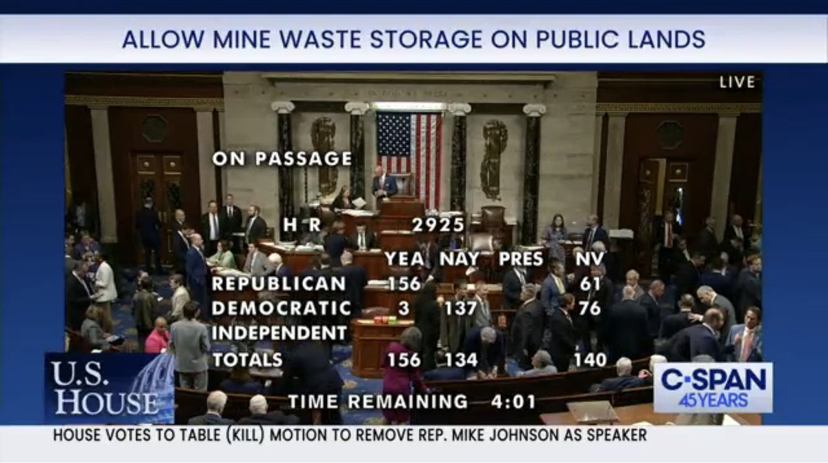 Another reason to love the House: What other chamber could careen from an ouster vote one minute to a vote on mine waste storage regulations the next?