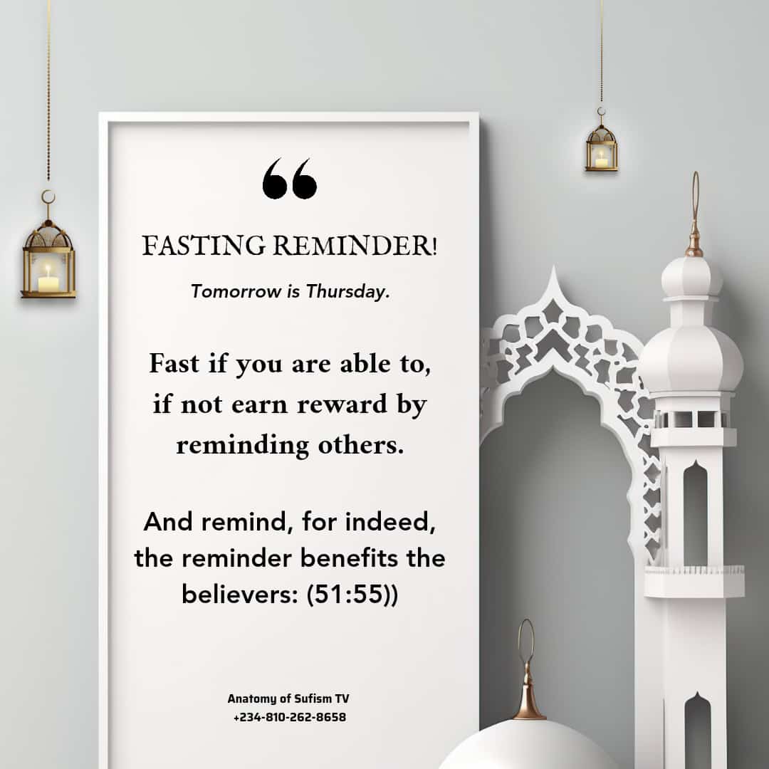 Fasting reminder! Tomorrow Thursday fast it you can or retweet to remind others. #ThursdayFasting