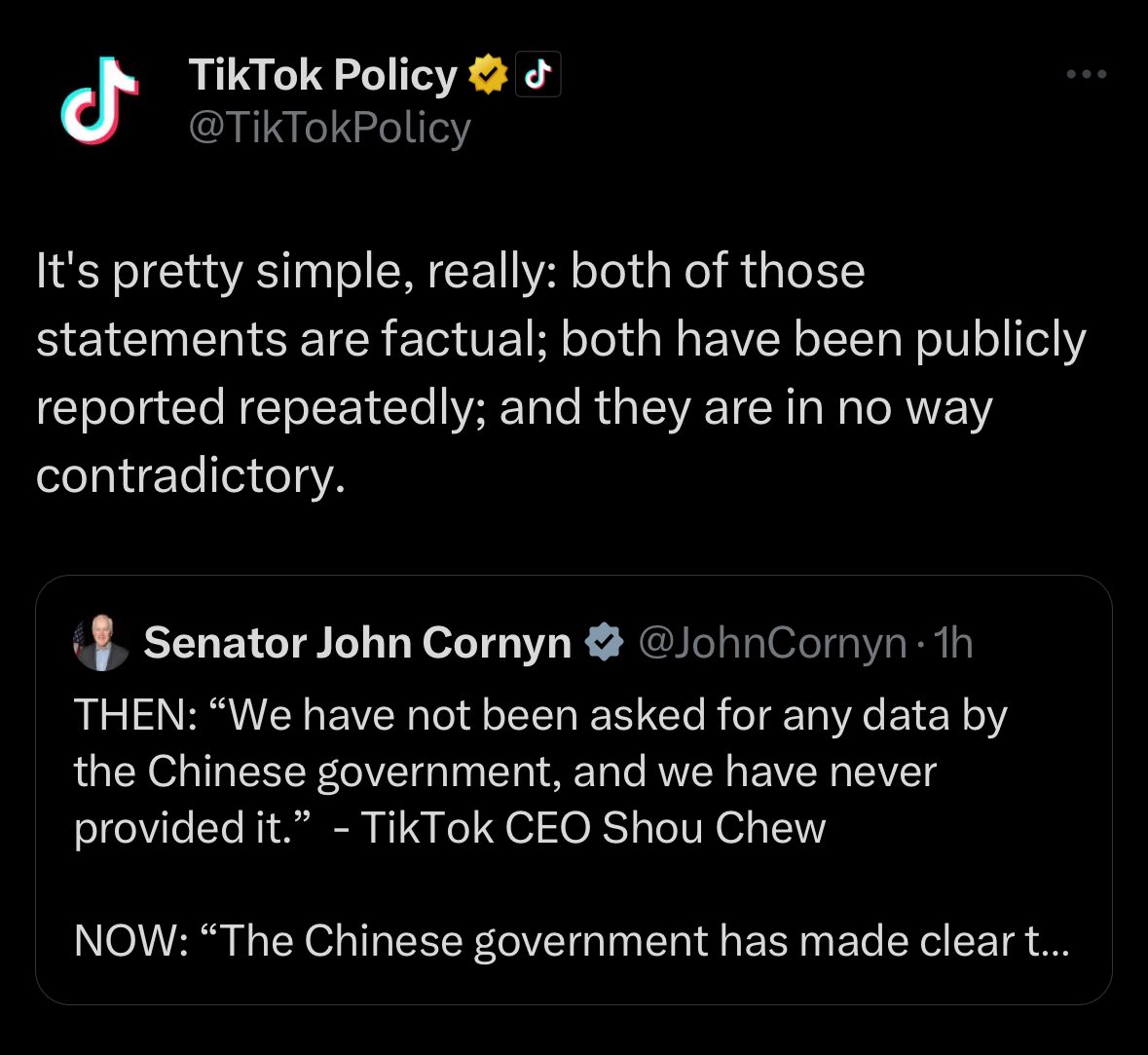 TikTok again using their policy acct to clap back at lawmakers: