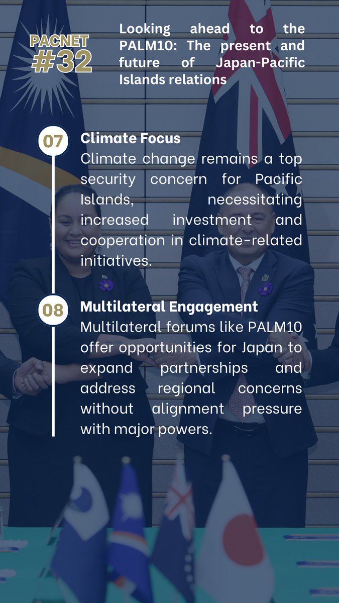🌏 #PacNet 32 by Jamie Lee, Resident WSD-Handa Fellow at #PacificForum, delivers a thorough analysis of Japan-Pacific Islands relations, shedding light on the upcoming PALM10 summit.

Read the full article now: pacforum.org/publications/p…

 #IndoPacific #Japan #PacificIslands #PALM10