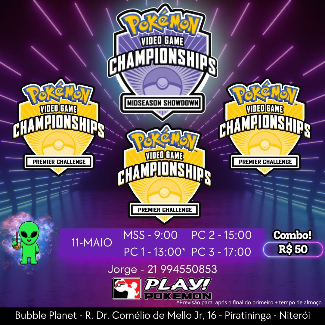 Atenção comunidade VGC do RJ! Nesse fim de semana teremos SETE torneios, entre PC e MSS.

Todo o valor das inscrições será doado para vítimas da tragédia no RS, então não perca essa oportunidade de brincar, treinar e ainda ajudar o próximo!

Contato para inscrições nas artes.