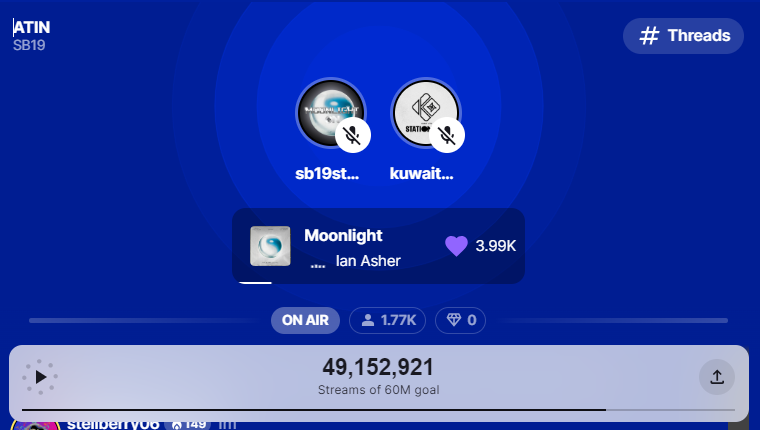 Let's start the morning with this feel good track, MOONLIGHT. Come join us on the channel as we continuously stream for SB19 and solos. Kapit lang tayo guys, all our efforts are reflected in our data, and we are doing great. stationhead.com/c/ATIN @SB19Official #SB19